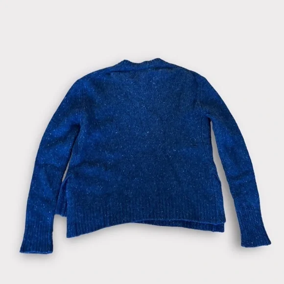 Vince Crew Neck Knit Sweater Asymmetric Split Hem Speckled Marine Navy Blue - Picture 5 of 6